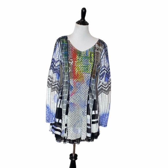 Ania A. Swing Open Knit Ruffle Mixed Media Tunic Size Medium - Picture 2 of 12